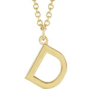 14k Yellow Gold 9.5mm Small Block Initial D Necklace, 18 Inch